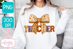 Coquette Teacher Sublimation design PNG| Fall shirt PNG Product Image 3