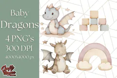 Watercolor Baby Dragon Clipart, Cute Nursery Fantasy PNG Product Image 1