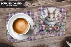 Bunny, Animal coaster, Buffalo Plaid Square Coaster PNG Product Image 1