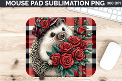 Watercolor Hedgehog Mouse Pad Sublimation - Valentines PNG Product Image 1