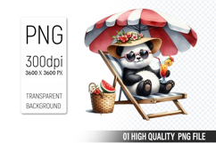 Summer Panda Clipart PNG | Summer Watercolor Animals Product Image 1