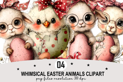 Whimsical Easter Animals Clipart Watercolor Easter Bunny PNG Product Image 1