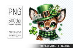 St. Patrick’s Day Deer with Hat Clipart, Shamrocks PNG Product Image 1