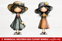 2 Whimsical Western Kids Clipart | Cute Cowboy &amp; Cowgirl PNG Product Image 1