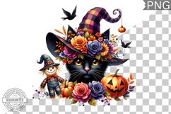 Halloween Cat Flowers Sublimation - Clipart PNG Design Product Image 1