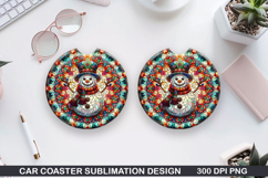 Snowman Car Coaster Sublimation|Christmas Coaster PNG Design Product Image 1