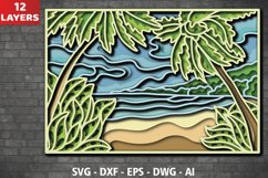 3D Palm beach SVG, Layered Palm beach SVG Cut File Product Image 1