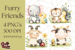 Cute Animal Friends Clipart PNG, Whimsical Spring Animal Duo Product Image 1