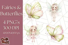 Pastel Fairies and Butterflies PNG, Spring Fantasy Clipart Product Image 1