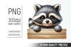 Cute Raccoon Clipart PNG, Printable Animals, Wildlife Design Product Image 1