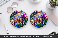Flower Car coaster sublimation, Summer Coaster PNG Design Product Image 1