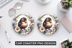 Cute Hen Car Coaster Sublimation| Animal Coaster PNG Product Image 1