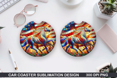 Unicorn Car Coaster Sublimation, 4th Of July Coaster PNG Product Image 1