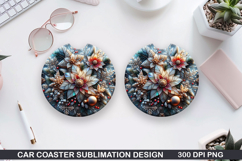 Flowers Car Coaster Sublimation|Christmas Coaster PNG Design Product Image 1