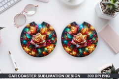Roses Car Coaster Sublimation| Christmas Coaster PNG Design Product Image 1