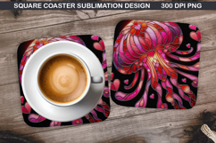 Jellyfish Coaster Sublimation, Valentine Coaster PNG Design Product Image 1