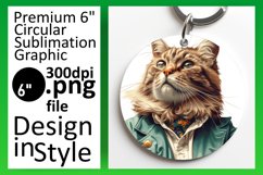 Playful Kitty Joy Sublimation Circle Design Keychain Product Image 1