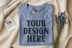 Carolina Blue Gildan 5000 Flat Lay Tshirt Mockup, G5000 mock Product Image 1