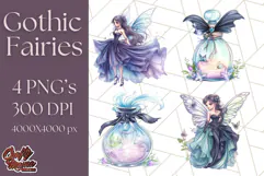 Gothic Fairy & Potion Clipart, Dark Fantasy PNG Printable Product Image 1