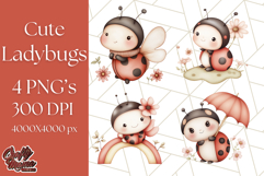 Cute Ladybug Clipart PNG, Pastel Whimsical Bug Illustrations Product Image 1