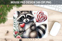 Watercolor Raccoon Mouse Pad Sublimation - Valentines Png Product Image 1