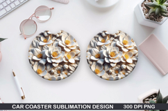 Flowers Car Coaster Sublimation| Flowers Coaster PNG Design Product Image 1
