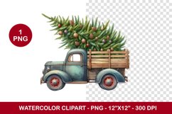 png watercolor clipart - christmas tree truck Product Image 1