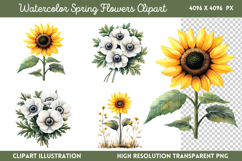 Watercolor Spring Flowers Clipart PNG Product Image 1