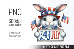 4th Of July Bunny Sublimation Clipart PNG Design Product Image 1