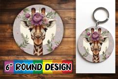Unique Round Keychain Designs, Giraffe Product Image 1