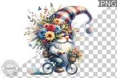 Floral Crown Gnome Rides A Bike Sublimation Clipart Design Product Image 1