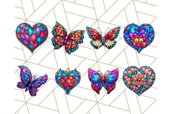 Stained Glass Hearts and Butterflies Clipart PNG Product Image 4