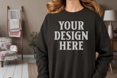 Black Gildan 18000 Crewnwck Sweatshirt Mockup, gildan 18000 Product Image 1