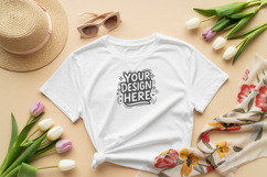 Women Floral Flat lay T-Shirt Mockup PSD JPG Product Image 1