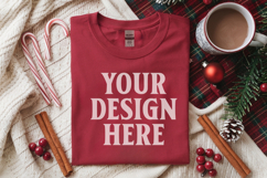 Gildan 5000 Red Folded Christmas Mockup, G5000 mockup Product Image 1