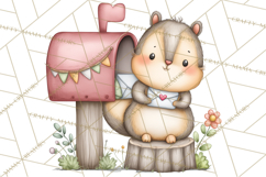 Woodland Critter Valentine Clipart, Forest Animal Post Png Product Image 3
