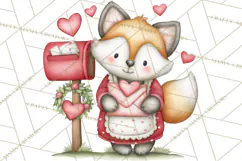 Woodland Critter Valentine Clipart, Forest Animal Post Png Product Image 2