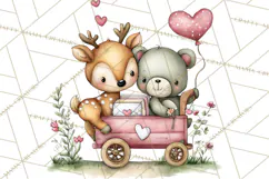 Woodland Critter Valentine Clipart, Forest Animal Post Png Product Image 3