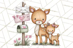 Woodland Critter Valentine Clipart, Forest Animal Post Png Product Image 5