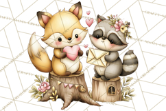 Woodland Critter Valentine Clipart, Forest Animal Post Png Product Image 3