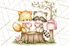 Woodland Critter Valentine Clipart, Forest Animal Post Png Product Image 4
