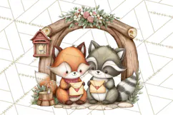 Woodland Critter Valentine Clipart, Forest Animal Post Png Product Image 5