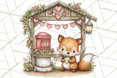 Woodland Critter Valentine Clipart, Forest Animal Post Png Product Image 2