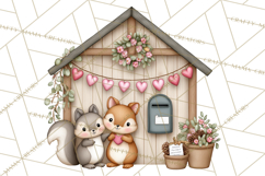 Woodland Critter Valentine Clipart, Forest Animal Post Png Product Image 3