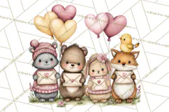 Woodland Critter Valentine Clipart, Forest Animal Post Png Product Image 2