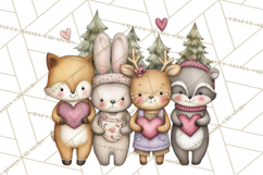 Woodland Critter Valentine Clipart, Forest Animal Post Png Product Image 3
