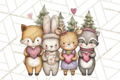 Woodland Critter Valentine Clipart, Forest Animal Post Png Product Image 3