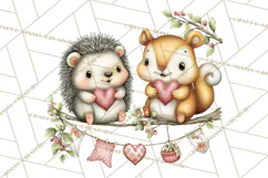 Woodland Critter Valentine Clipart, Forest Animal Post Png Product Image 2