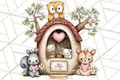 Woodland Critter Valentine Clipart, Forest Animal Post Png Product Image 5