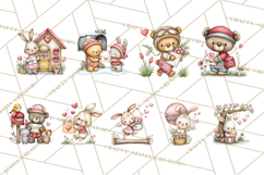 Woodland Critter Valentine Clipart, Forest Animal Post Png Product Image 2